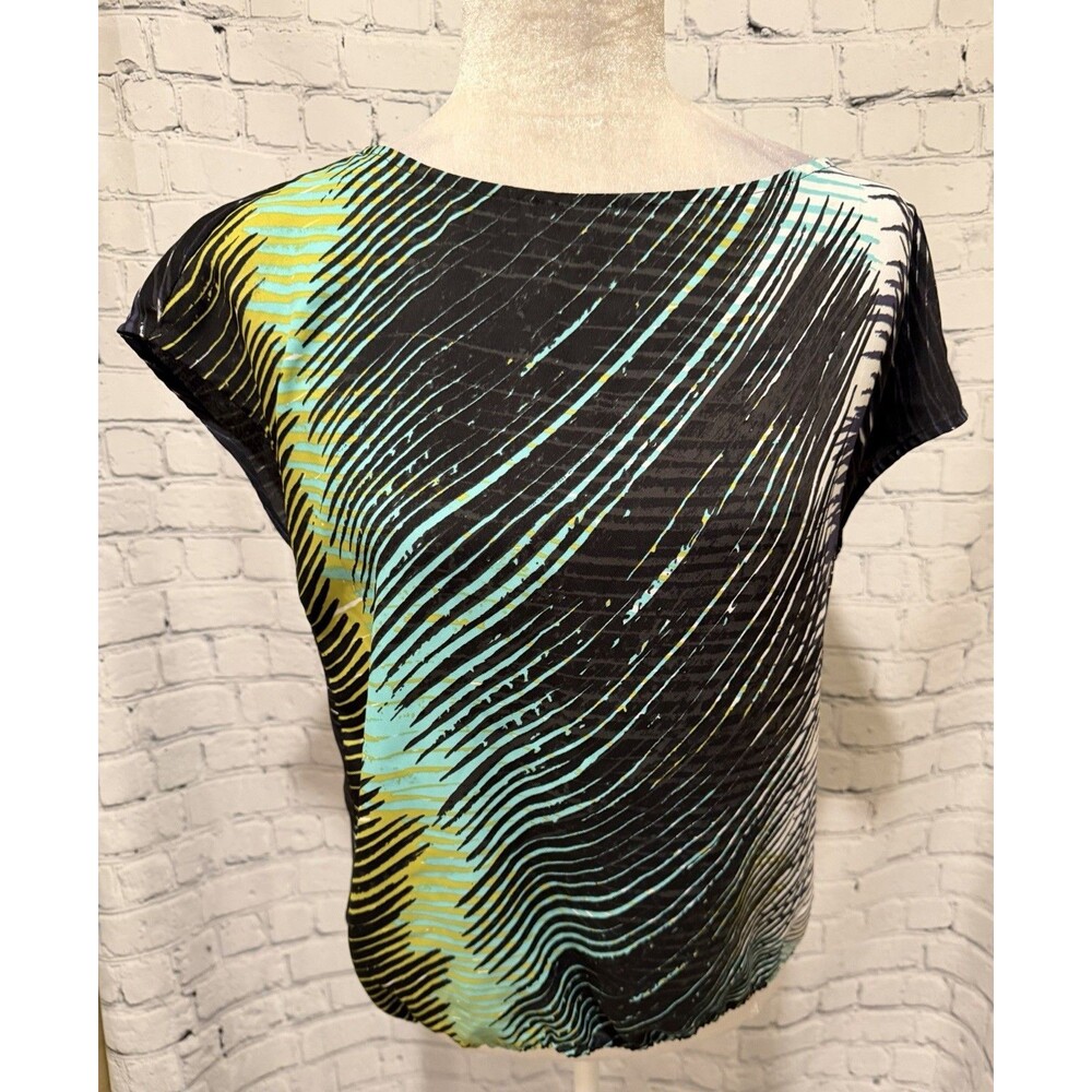 LOFT Ann Taylor Striped Abstract Cap Sleeves Women’s Pullover Blouse Petite M